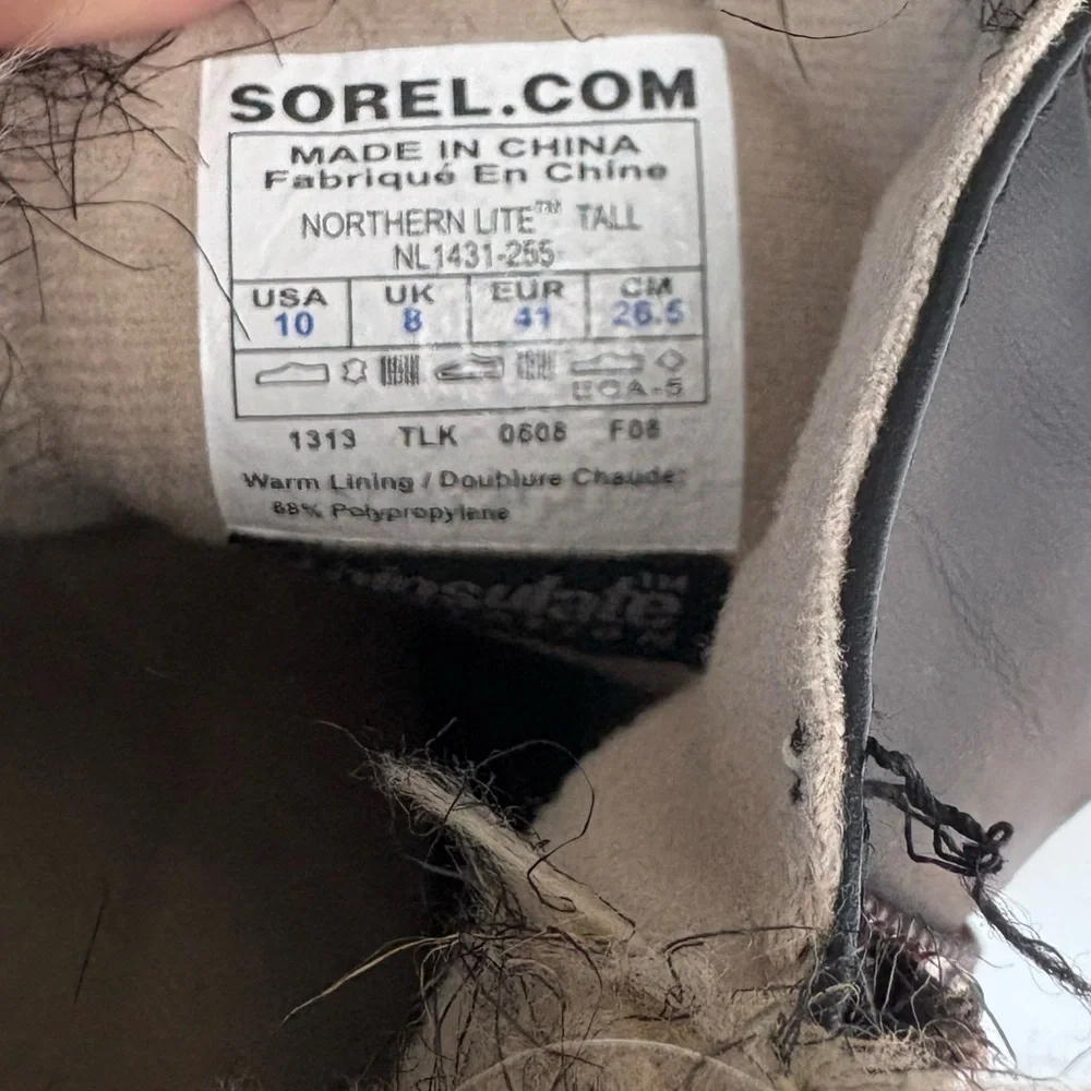 Sorel Northern Lite Tall Boots Side Zip Waterproof Thinsulate Size 10